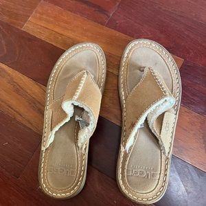 Ugg fur lined suede flip flops. Size 4.